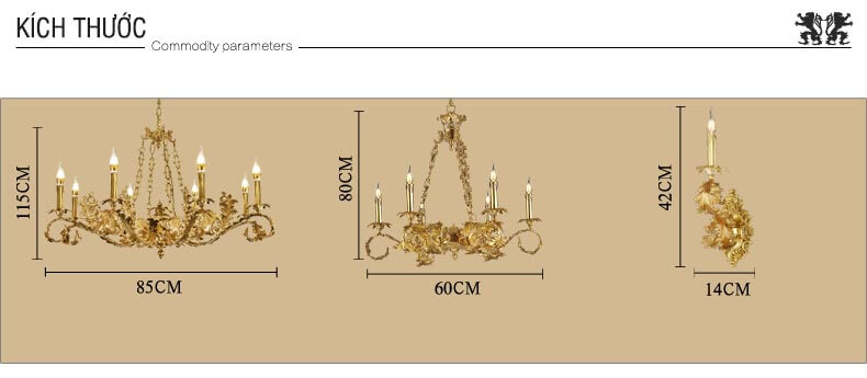 Đèn chùm đồng nến phong cách hoàng gia cổ điển abr118-6